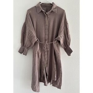 VEUX ETRE Womens Size Large Brown Shimmer Tie Dress 3/4 Sleeve Resortwear Luxury